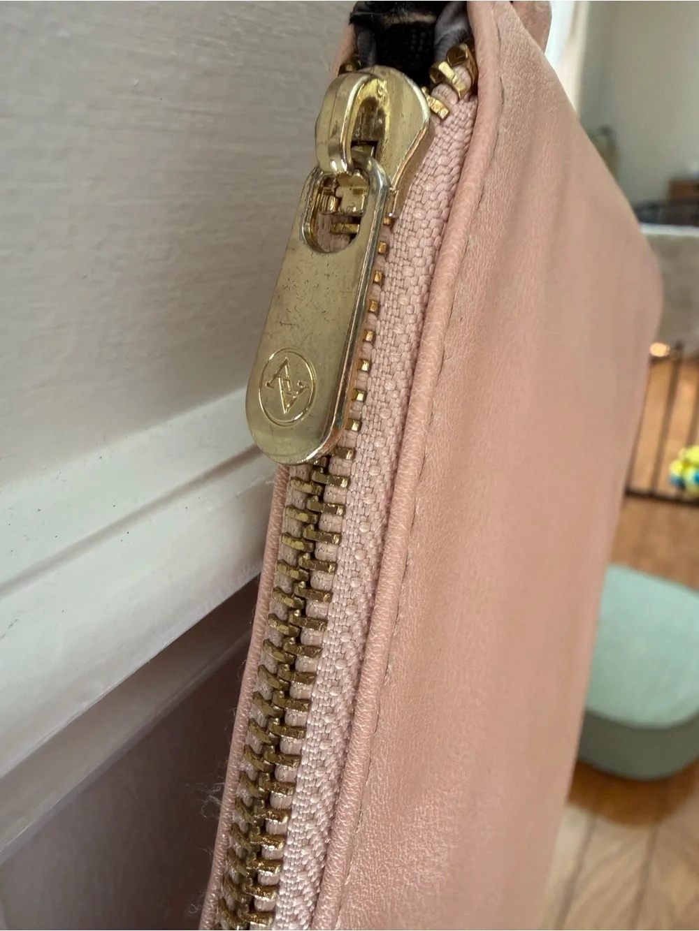 Adrienne Vittadini Blush Wristlet Clutch Vegan Leather Charging Port Included